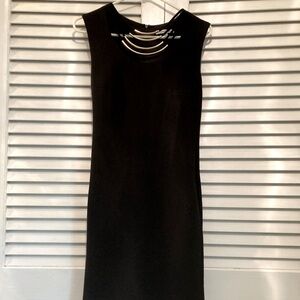 Sandra Darren Classy Basic Black Shaped Sheath Dress w/ Gold Tube Trim 10